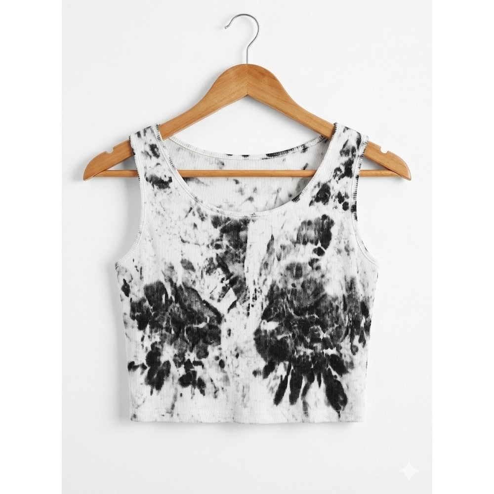 Nasty Gal‎ Womens Top Tank Size 8 US Grey White Tie Dye Ribbed Crop